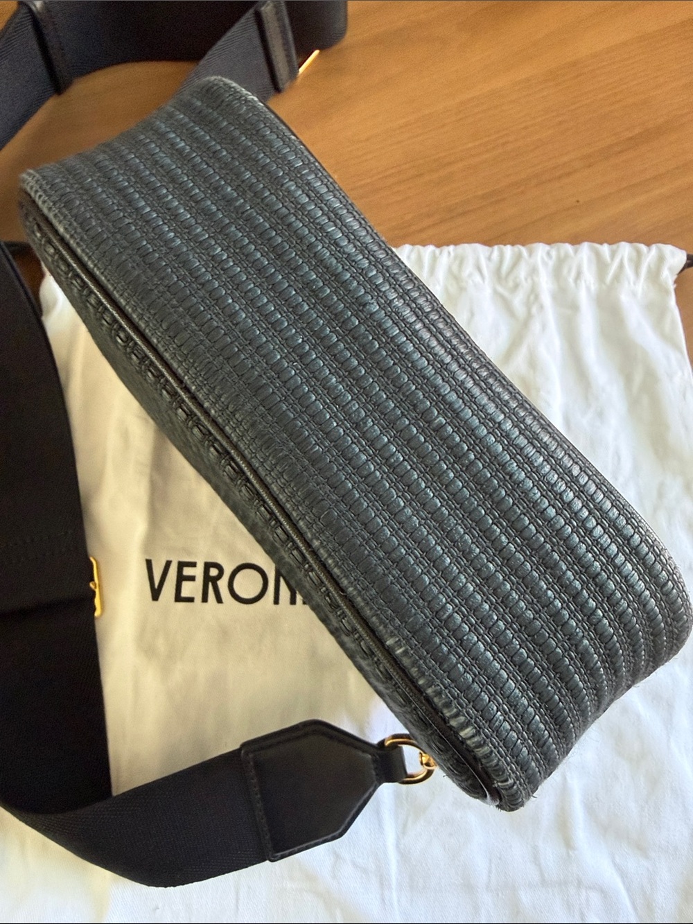Veronica Beard Black Crossbody Camera Bag with Embossed Crest - Picture 3 of 7